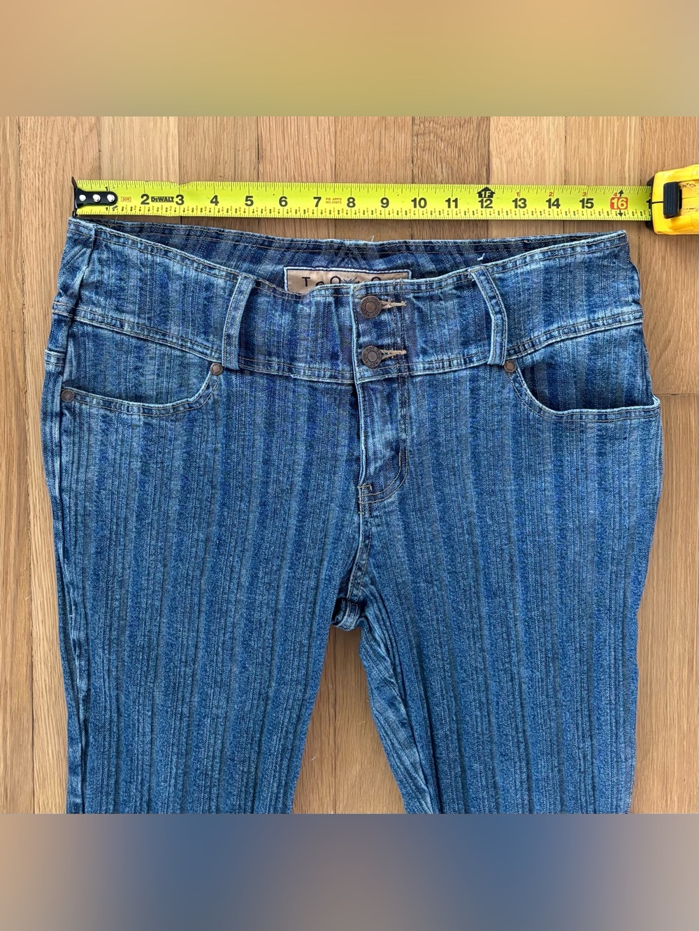Too Hot Vintage 2000s Ribbed Flare Jeans Low Rise Size 11 12 Stretch Denim - Picture 8 of 14